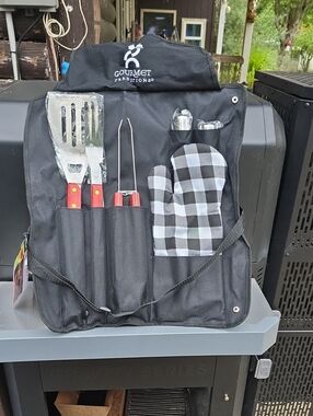 Gourmet Traditions BBQ Tool Set with Checkered Oven Mitt